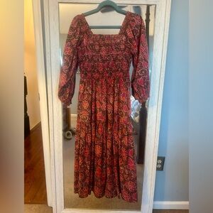 Summersalt Red Pink Brown Long Sleeve Dress Medium